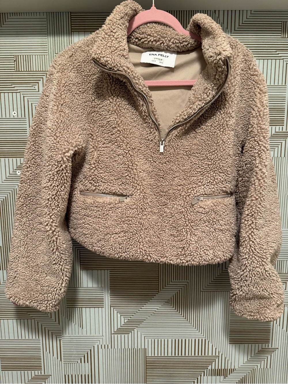 Ena Pelly Pink and Taupe Sherpa Pullover